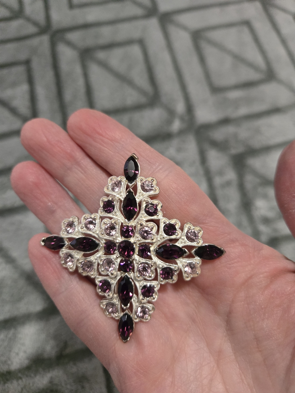 Vintage Purple Stone Cross Brooch - Women's Jewelry